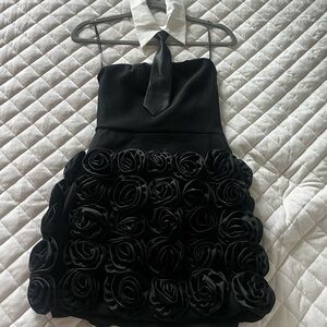 AKIRA Black Strapless Dress with Rosette Skirt